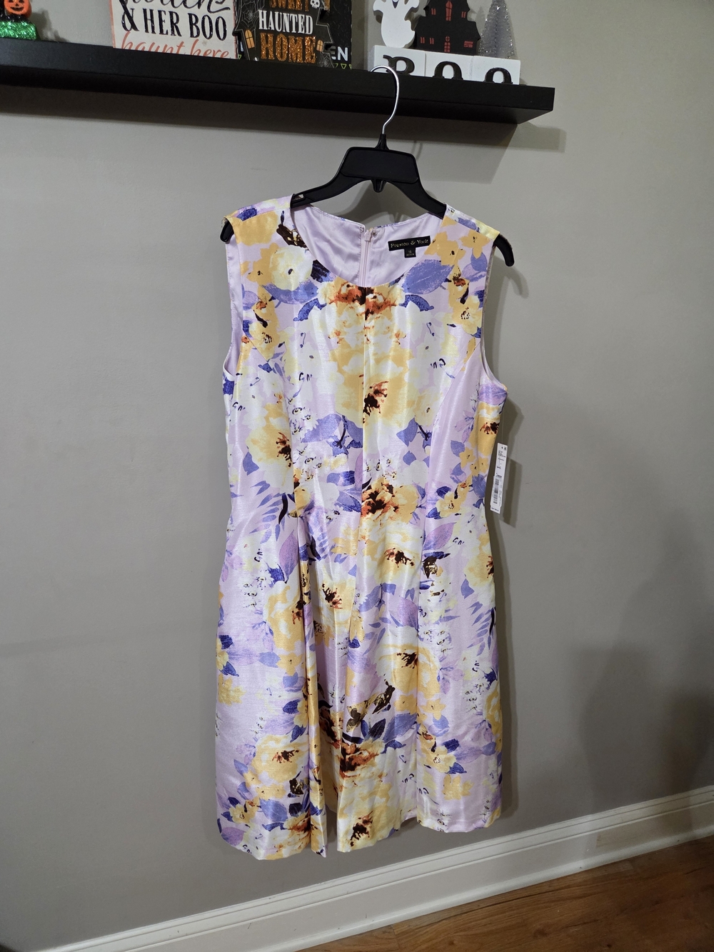 Floral Sleeveless Fit & Flare Dress in Lavender and Yellow